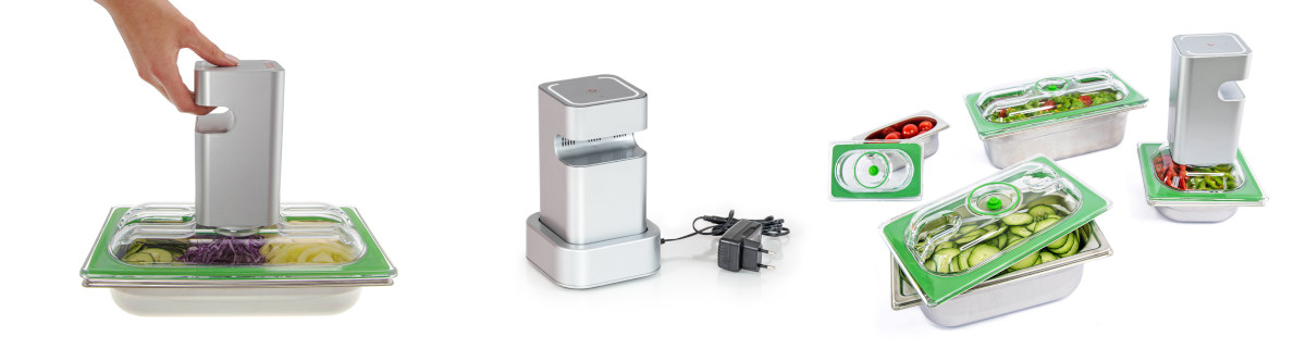Gastronorm lid to put under vacuum any GN stainless steel containers of the maker. System similar to Greenvac solution