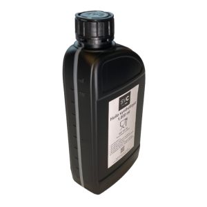 Synthetic oil for vacuum chamber machine for Busch, Henkelman, Multivac, Komet, Sammic, Orved pumps and others machines from 4 to 21 cubic meter. Suitable for accidental food contact. Kosher, Halal. corrosion protection. Side view. Capacity 1000ml